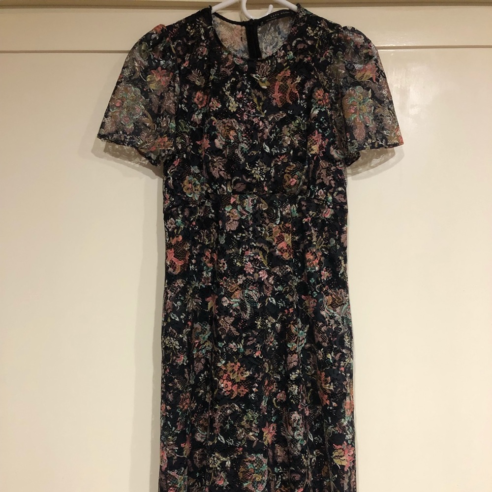 Zara long laced black floral dress, size XS